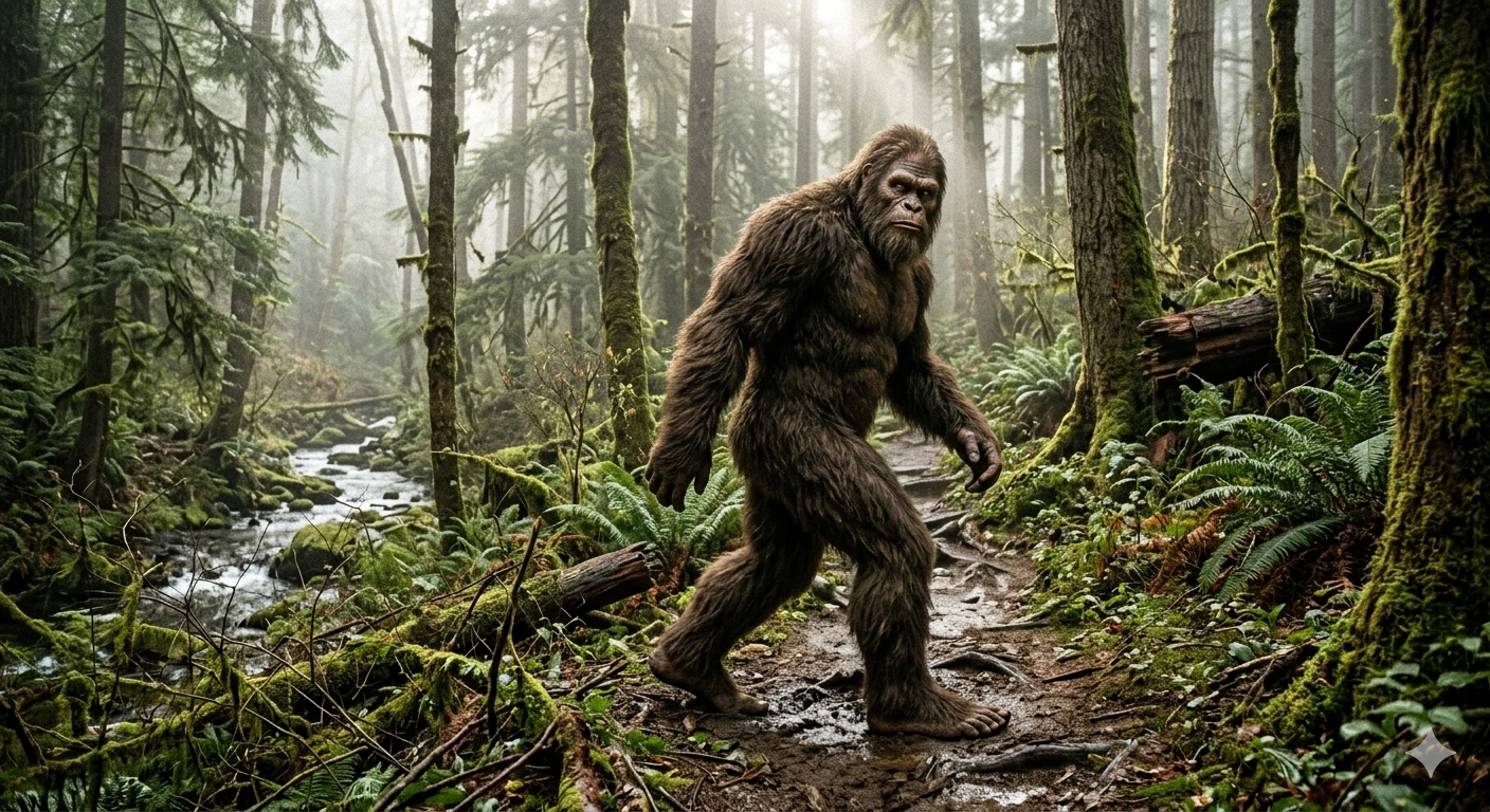 森の中で目撃された未確認動物（UMA）の写真